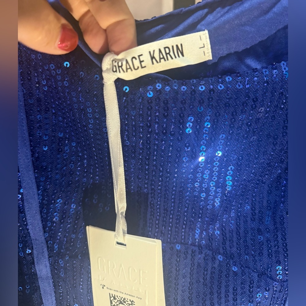 Grace Karin Royal Blue Bustier Corset Clock Sequin Top - Picture 6 of 7